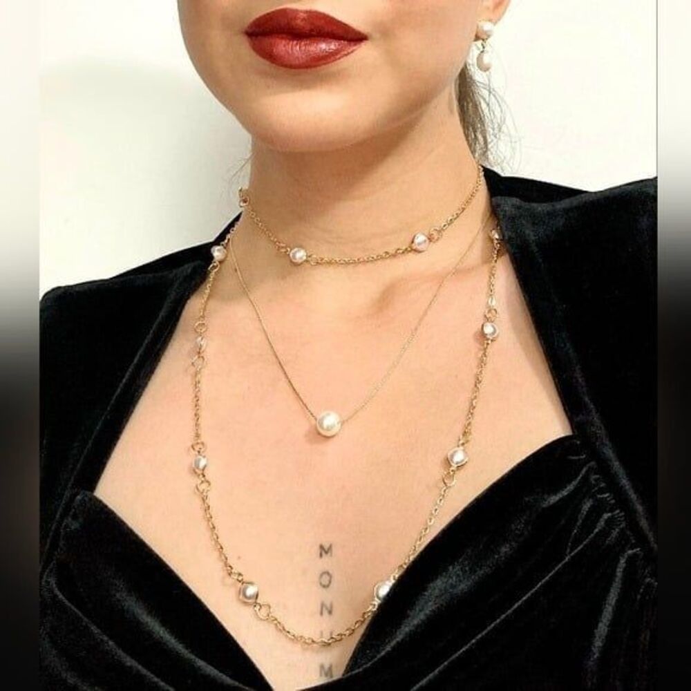 Multilayered Faux Pearl Minimalist Necklace 26in Plus 4in Extender NWOT
